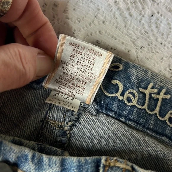 INDUSTRIAL COTTON BLUE JEANS JUNIOR SIZE 7 VINTAGE RARE EMBROIDERED BELT LOOPS - Picture 5 of 17